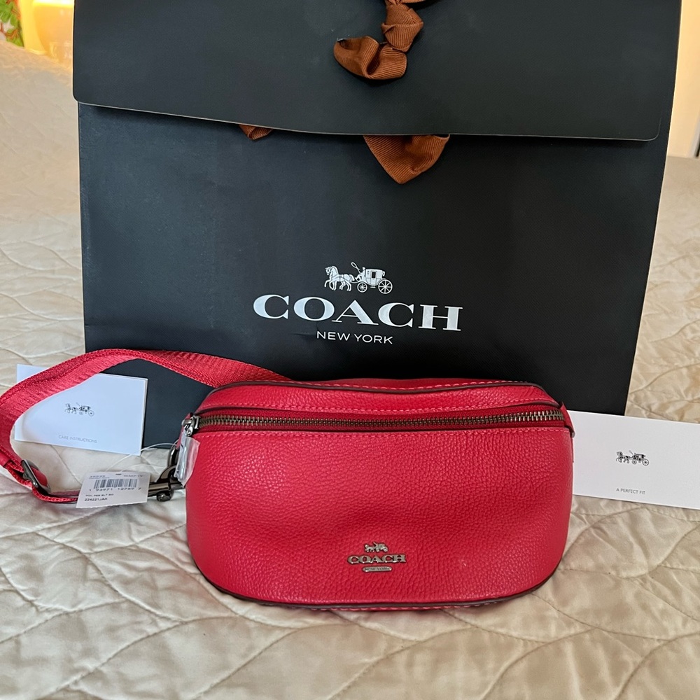 NWT Coach Leather Belt Bag Red